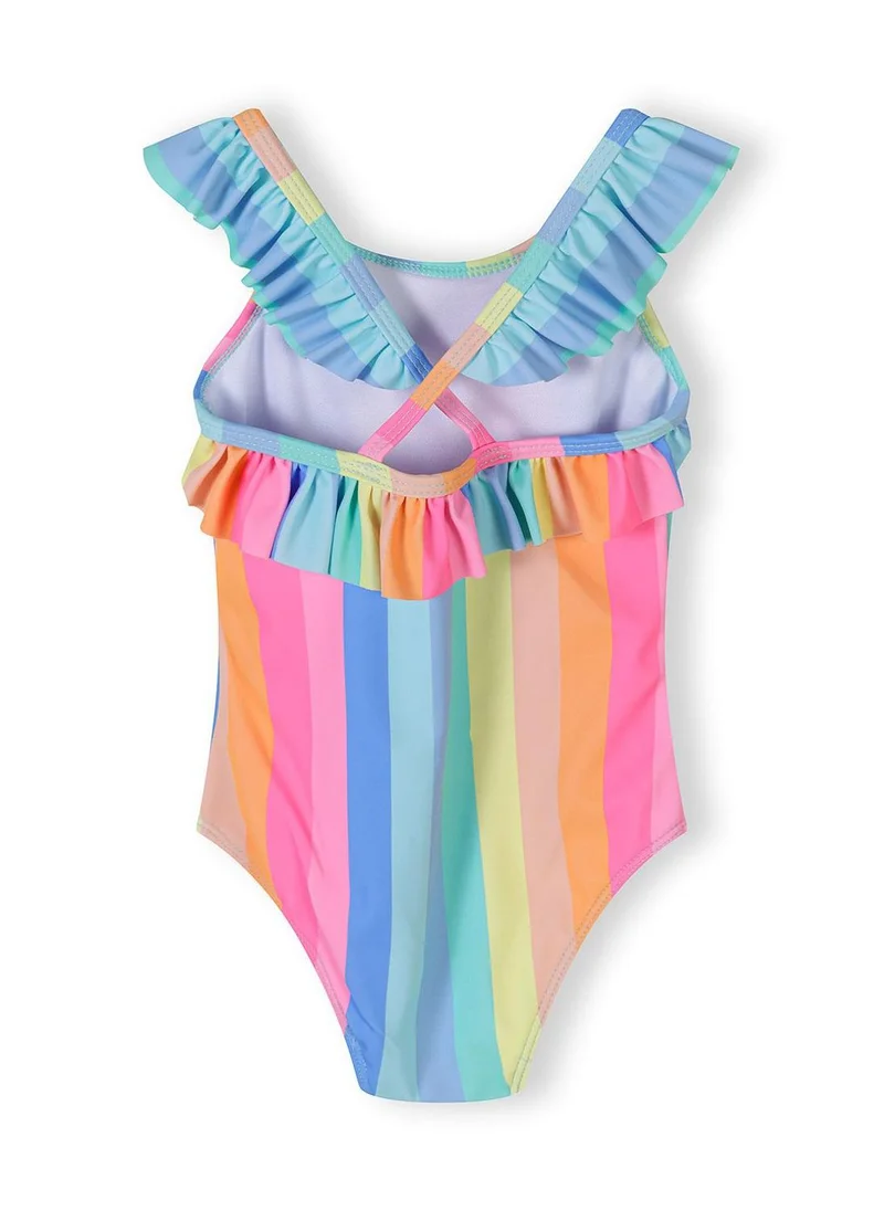 مينوتي Girls sleeveless swimsuit blue and pink stripes